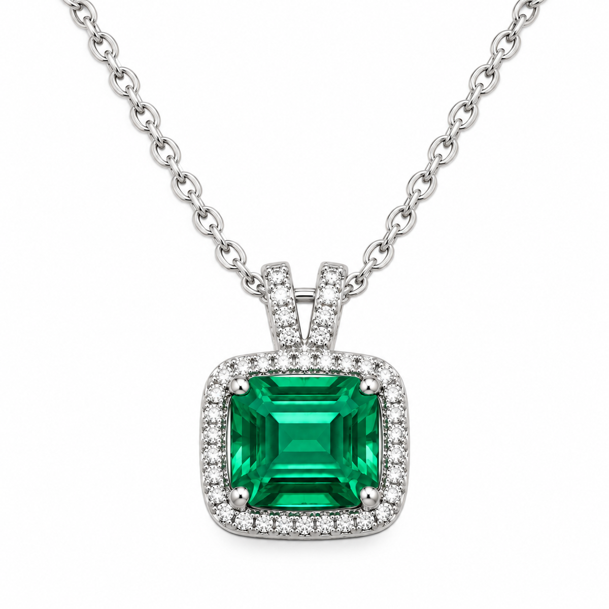 Emerald-Cut Crystal Green Pendant