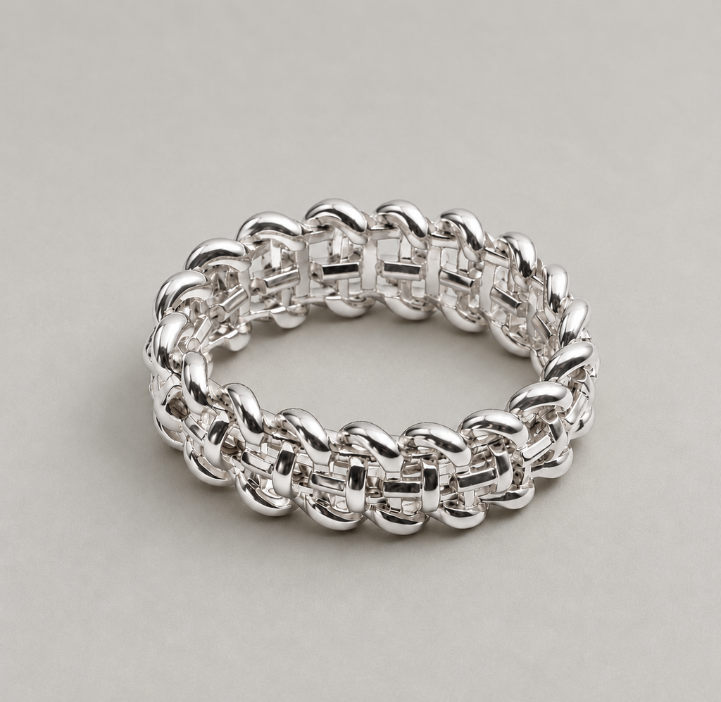 Brilliant Woven silver Crystal Band Ring