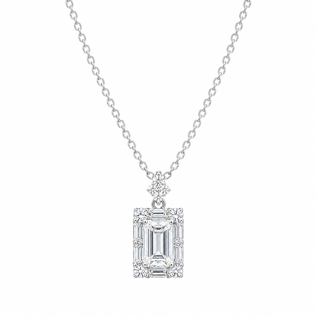 Radiant Rhodium Emerald-Cut Necklace