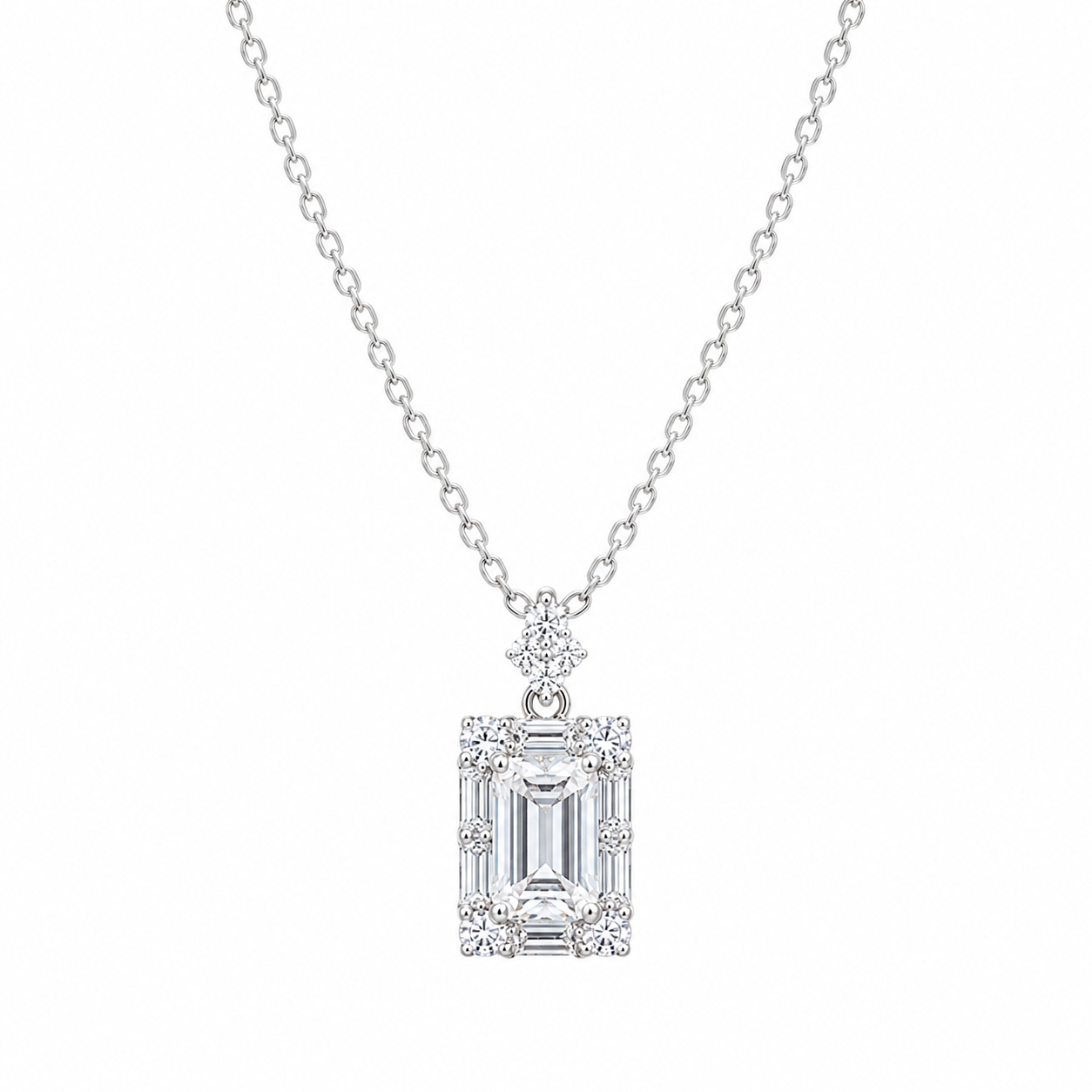 Radiant Rhodium Emerald-Cut Necklace