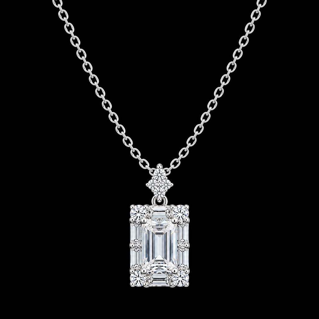Radiant Rhodium Emerald-Cut Necklace