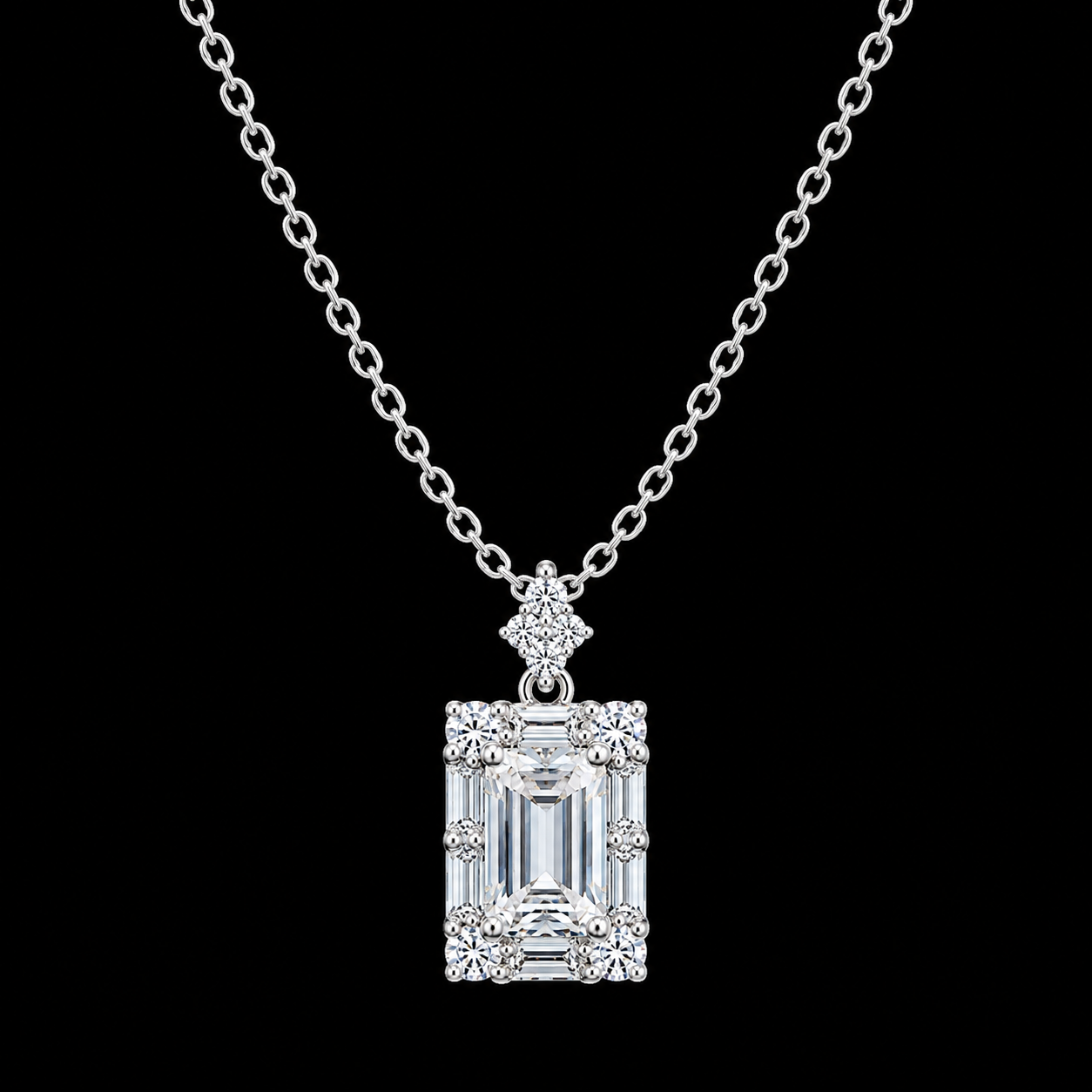 Radiant Rhodium Emerald-Cut Necklace