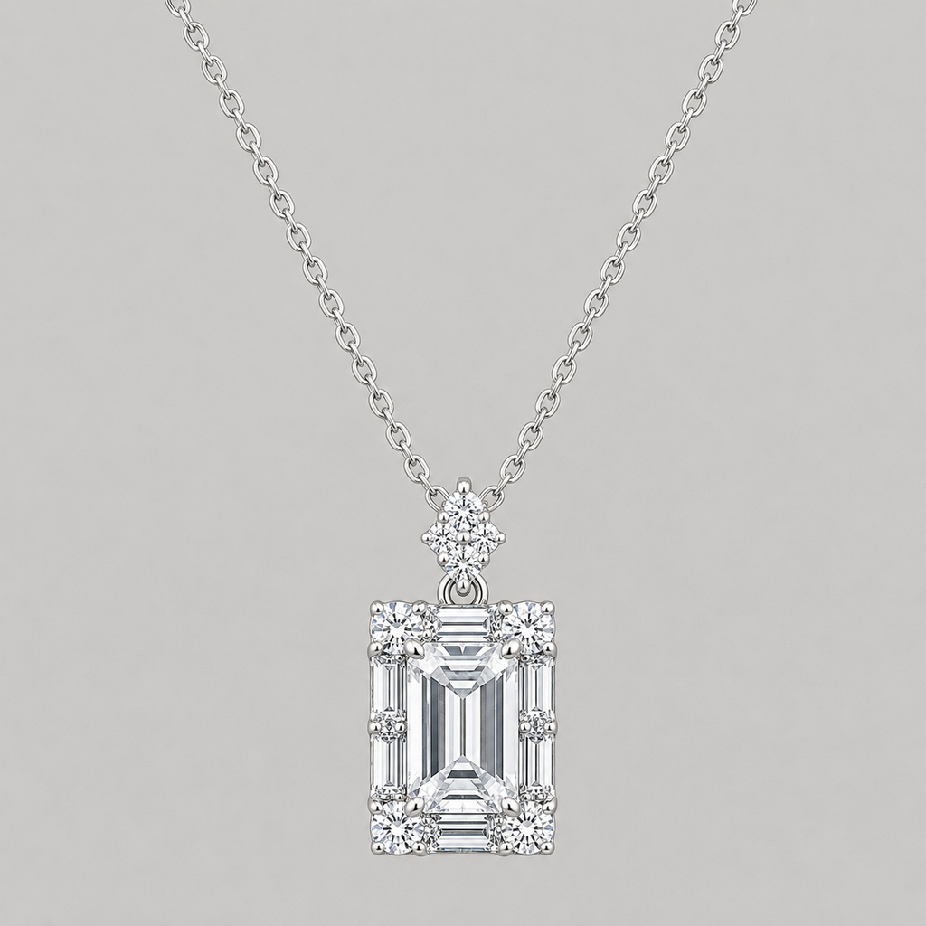 Radiant Rhodium Emerald-Cut Necklace