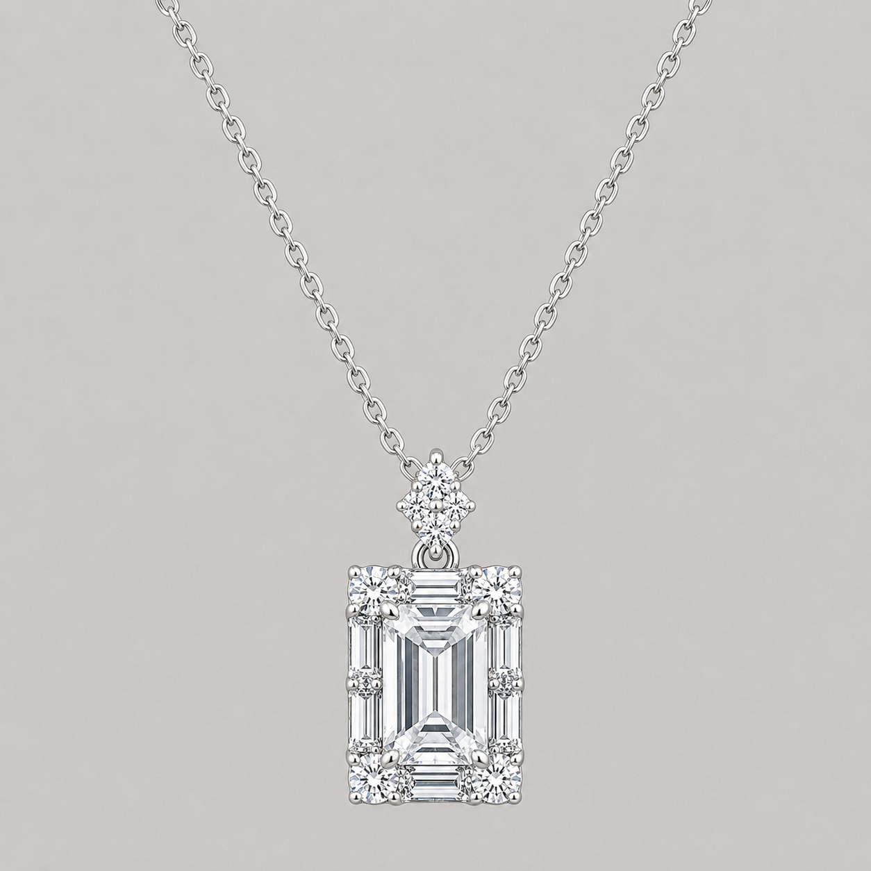 Radiant Rhodium Emerald-Cut Necklace
