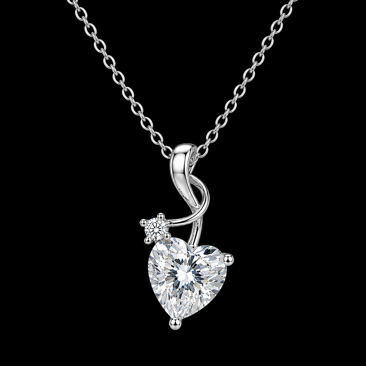 Sterling Silver Heart Ribbon Necklace