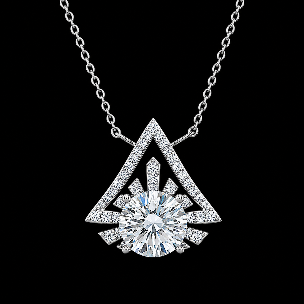 Sterling Silver Triangular Halo Necklace