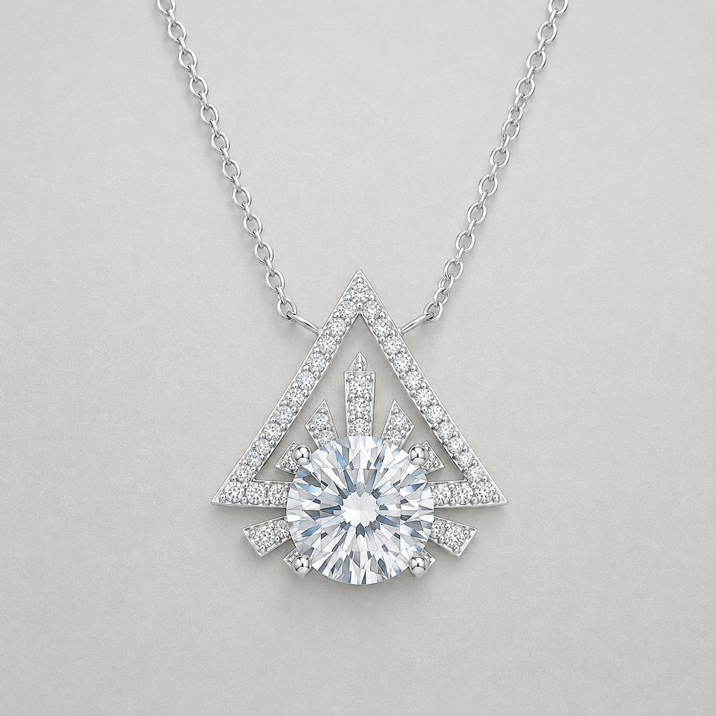 Sterling Silver Triangular Halo Necklace