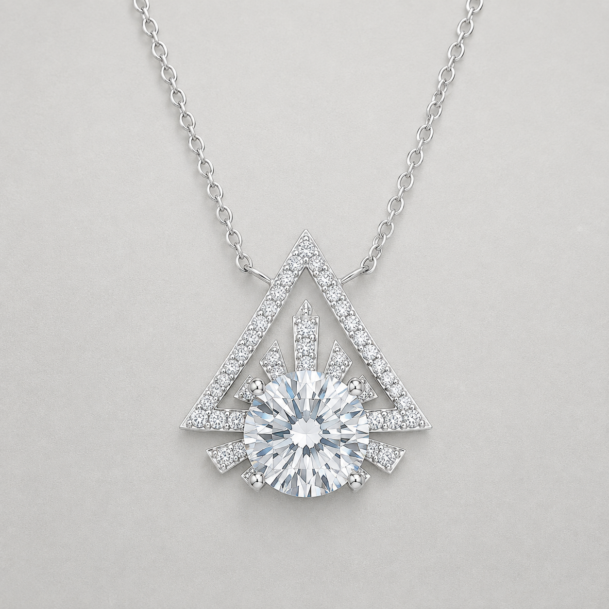 Sterling Silver Triangular Halo Necklace