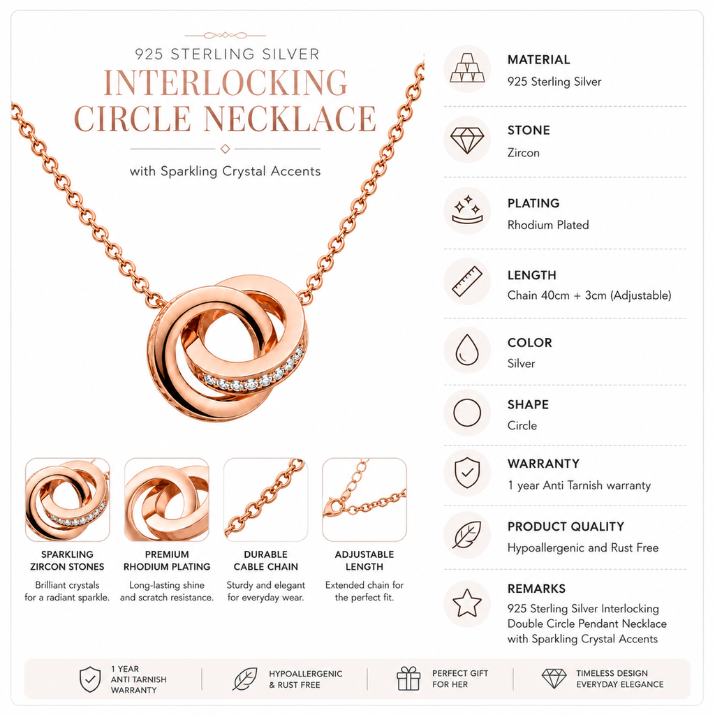Sterling Silver Double Circle Pendant - Rose Gold