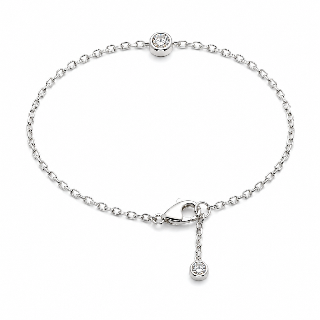 Modern Bezel-Set Silver Chain bracelet