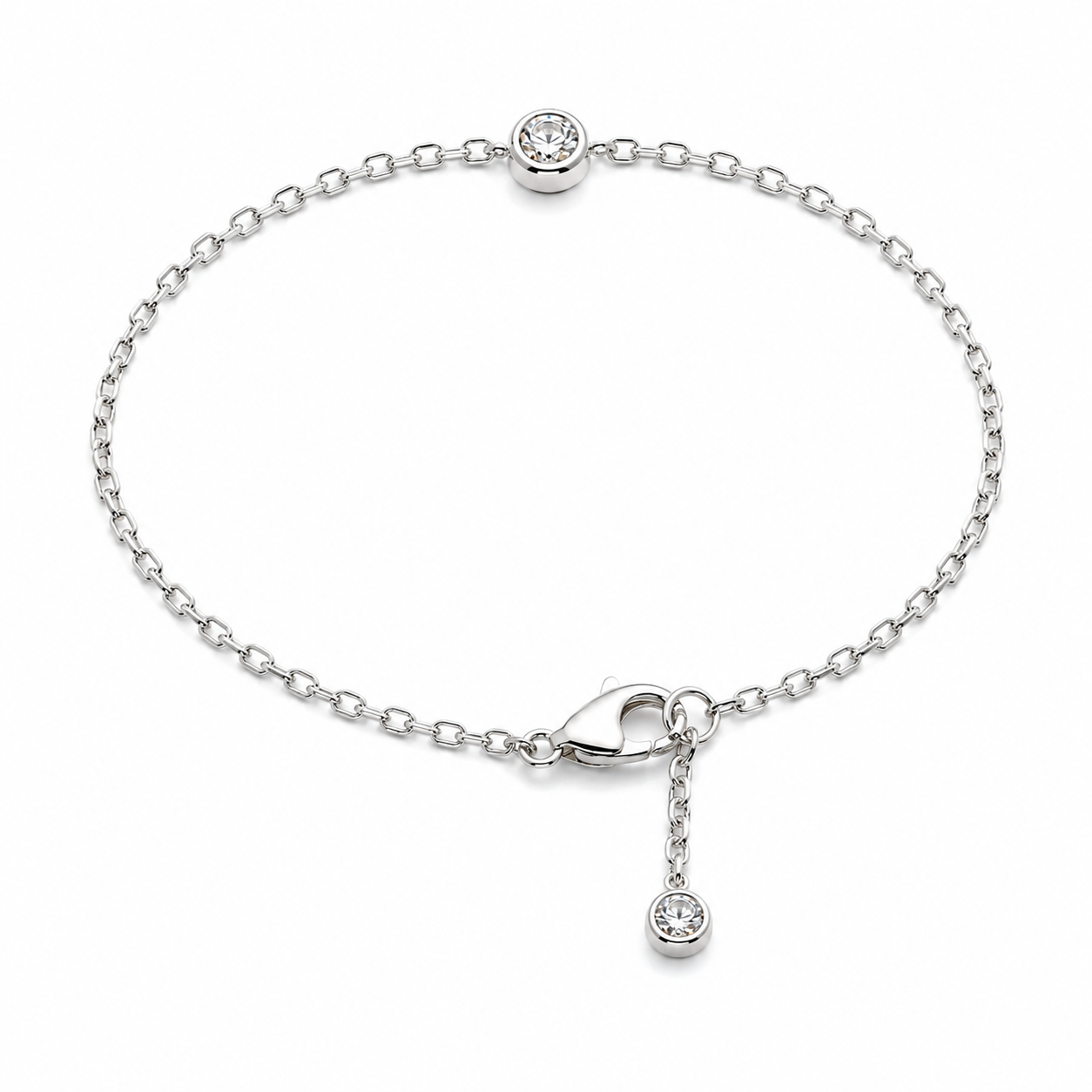 Modern Bezel-Set Silver Chain bracelet