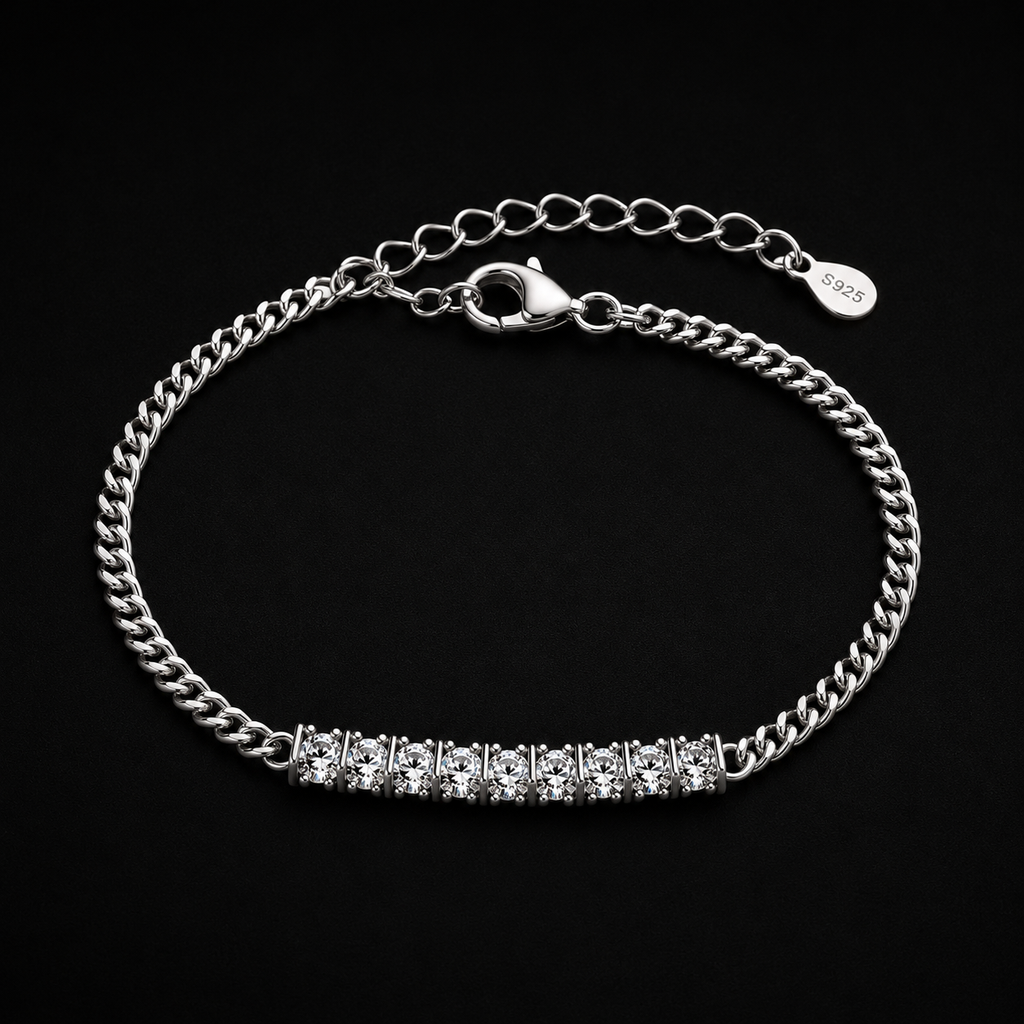 Modern Silver Crystal Bar Bracelet