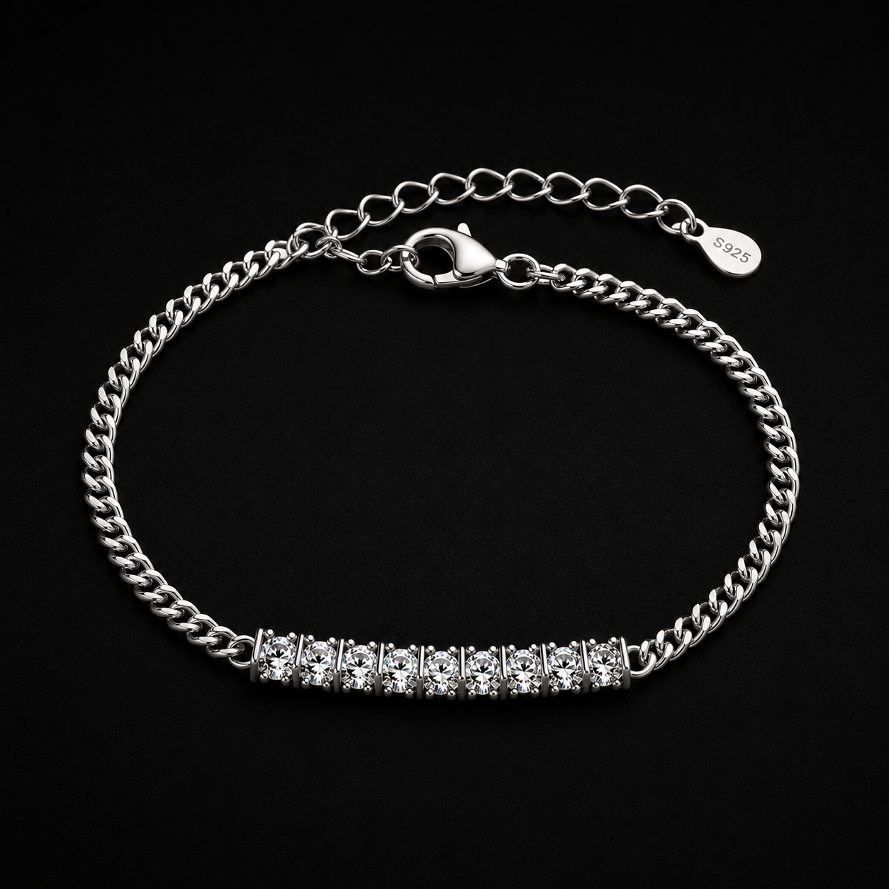 Modern Silver Crystal Bar Bracelet