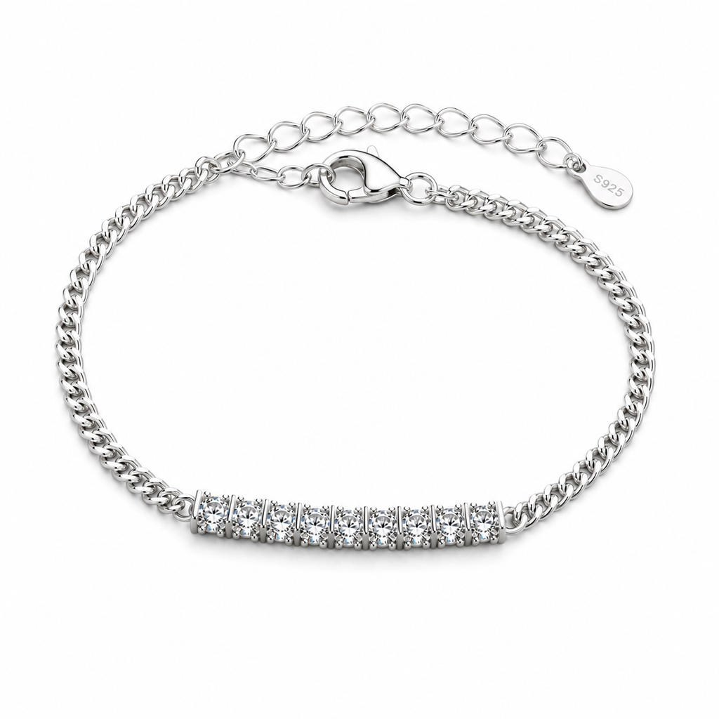 Modern Silver Crystal Bar Bracelet