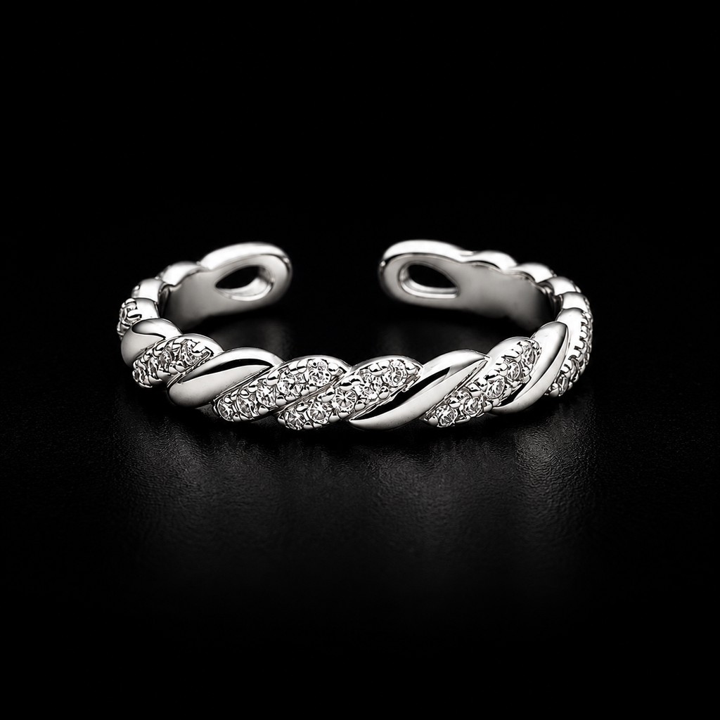 Integrated Crystal Twisted Silver Ring