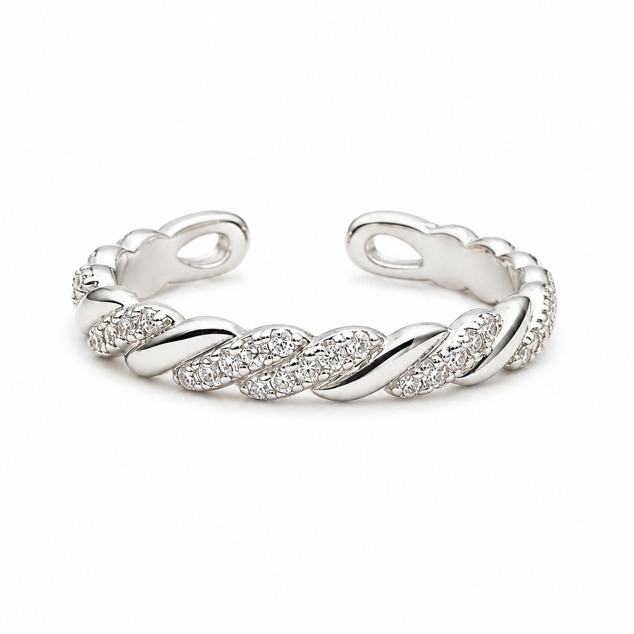 Integrated Crystal Twisted Silver Ring
