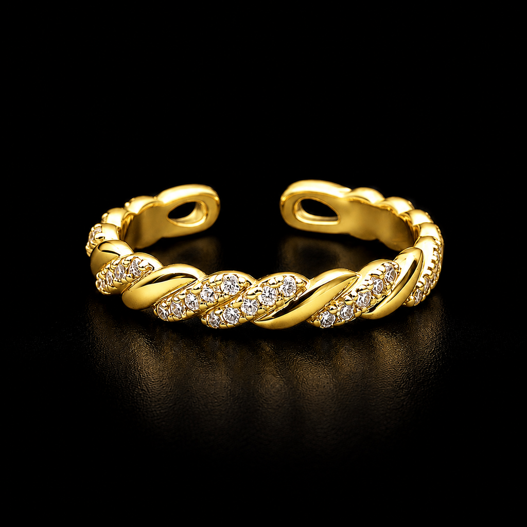 Integrated Crystal Twisted Gold Ring