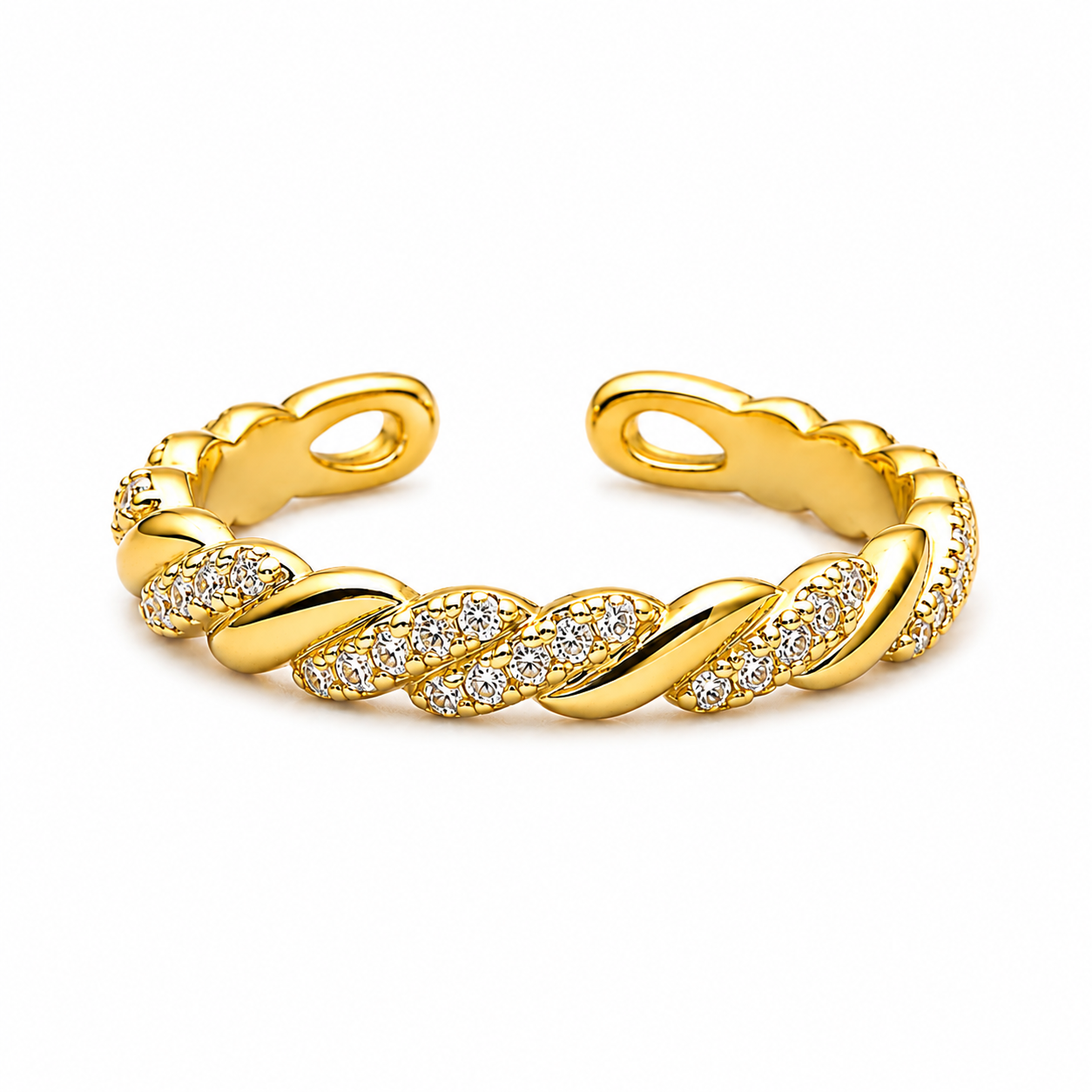 Integrated Crystal Twisted Gold Ring