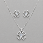 Silver Four-Leaf Clover Jewelry Set