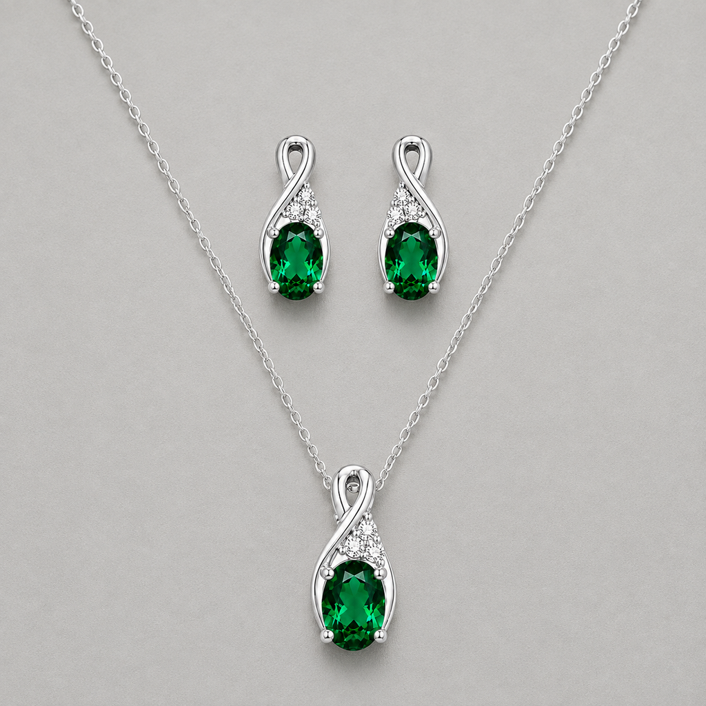 Oval Blue Green Zircon Jewelry Set