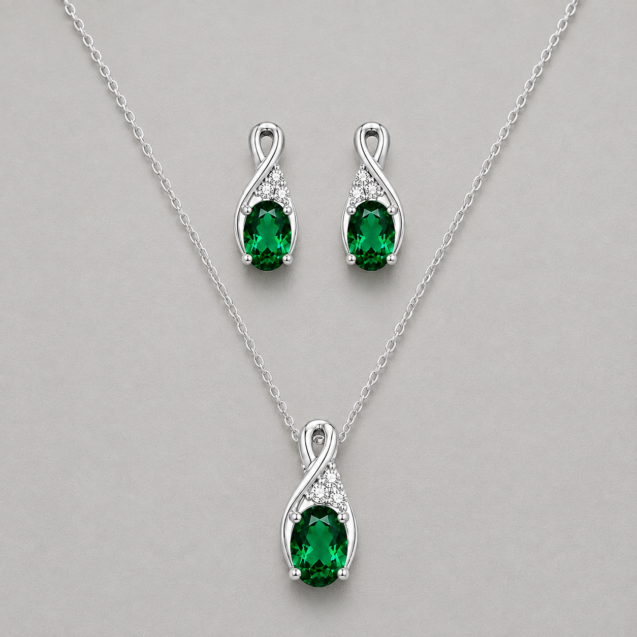 Oval Blue Green Zircon Jewelry Set