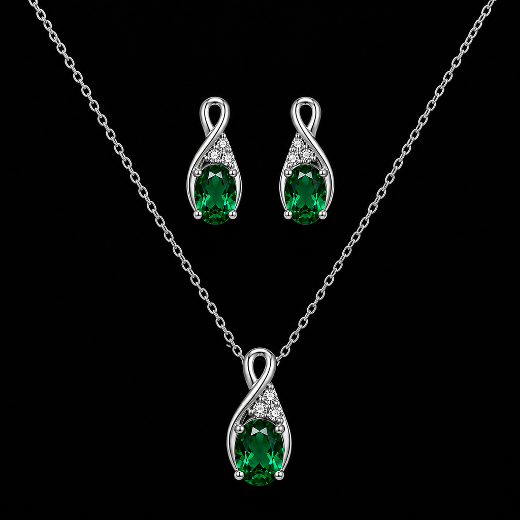 Oval Blue Green Zircon Jewelry Set