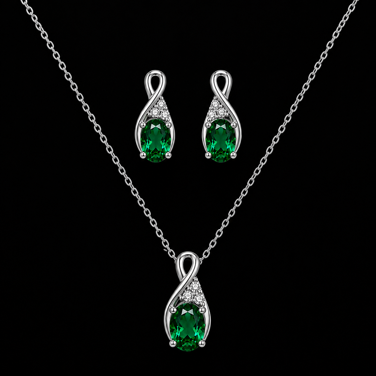 Oval Blue Green Zircon Jewelry Set