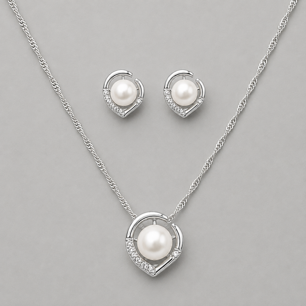 Crescent Pearl Necklace & Earring Set
