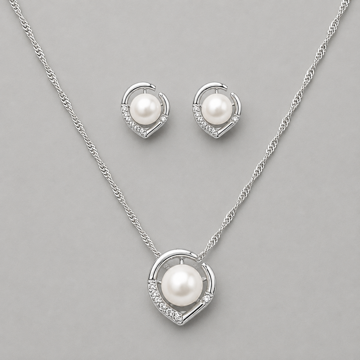 Crescent Pearl Necklace & Earring Set