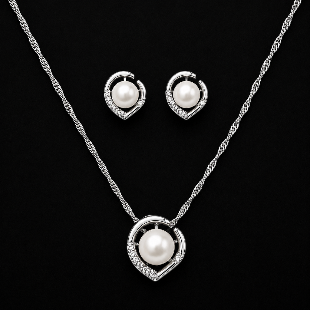 Crescent Pearl Necklace & Earring Set
