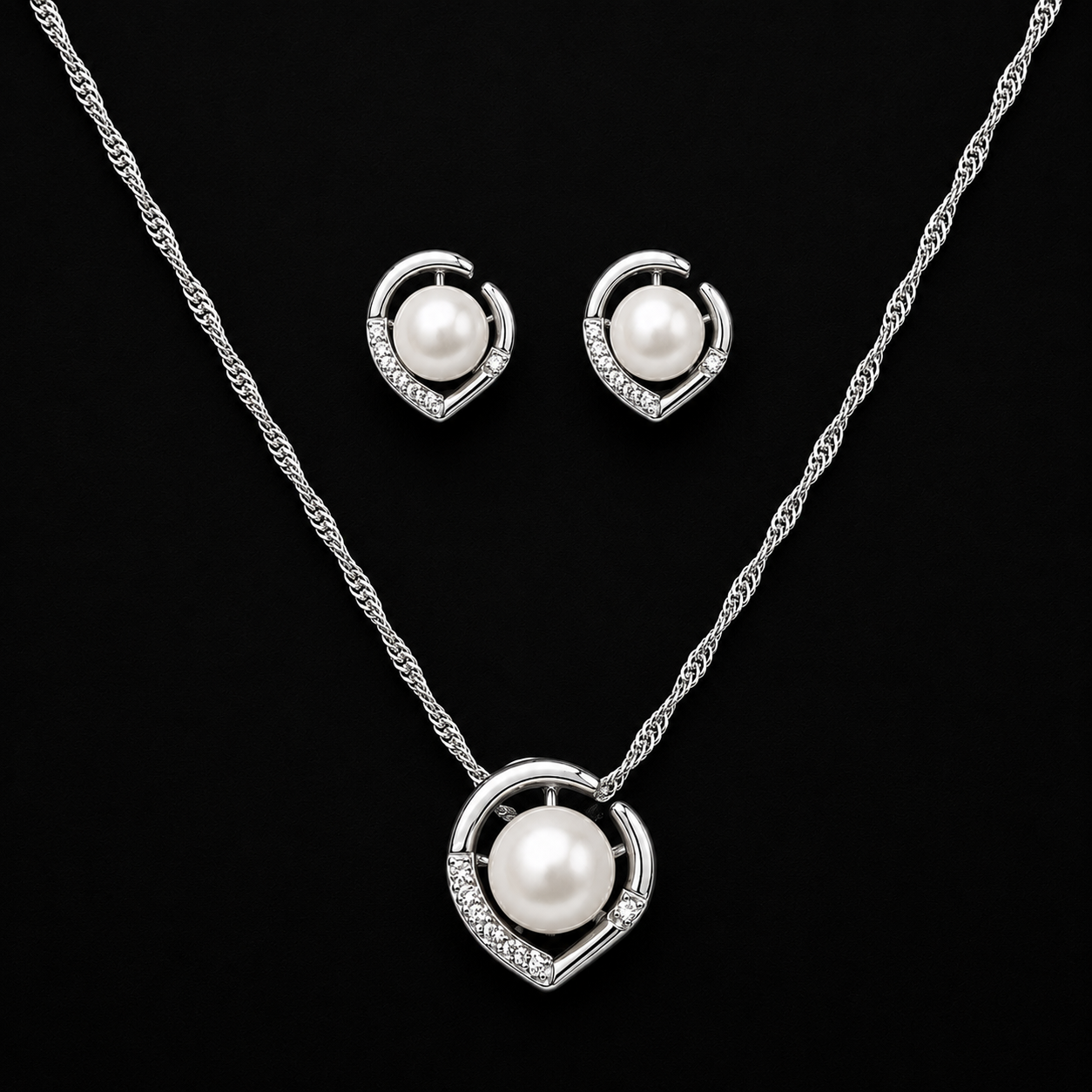 Crescent Pearl Necklace & Earring Set