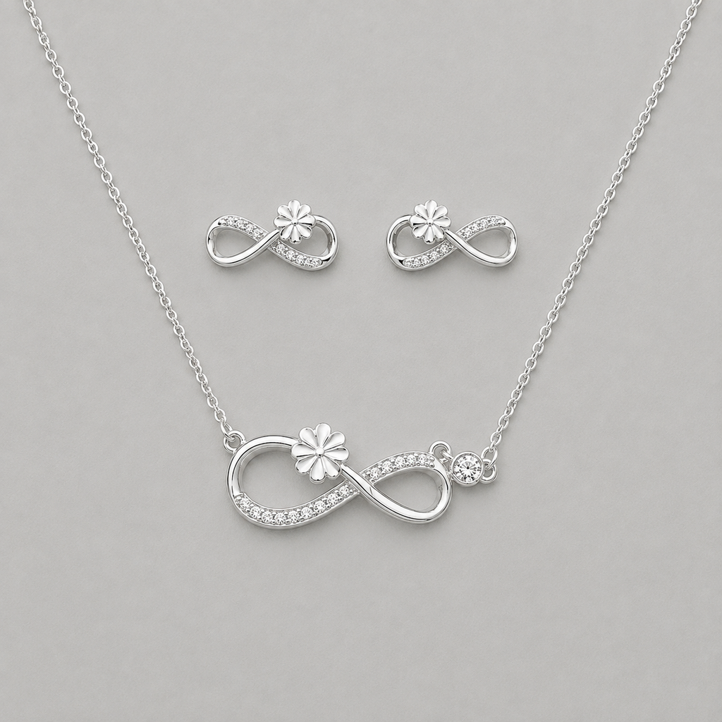 Infinity Blossom Necklace & Stud Earring Set