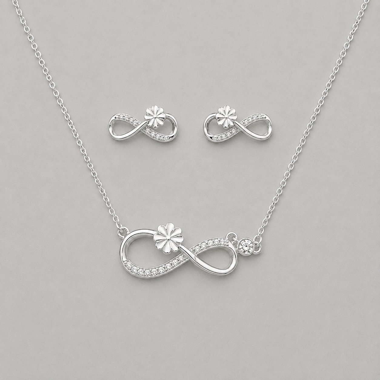 Infinity Blossom Necklace & Stud Earring Set