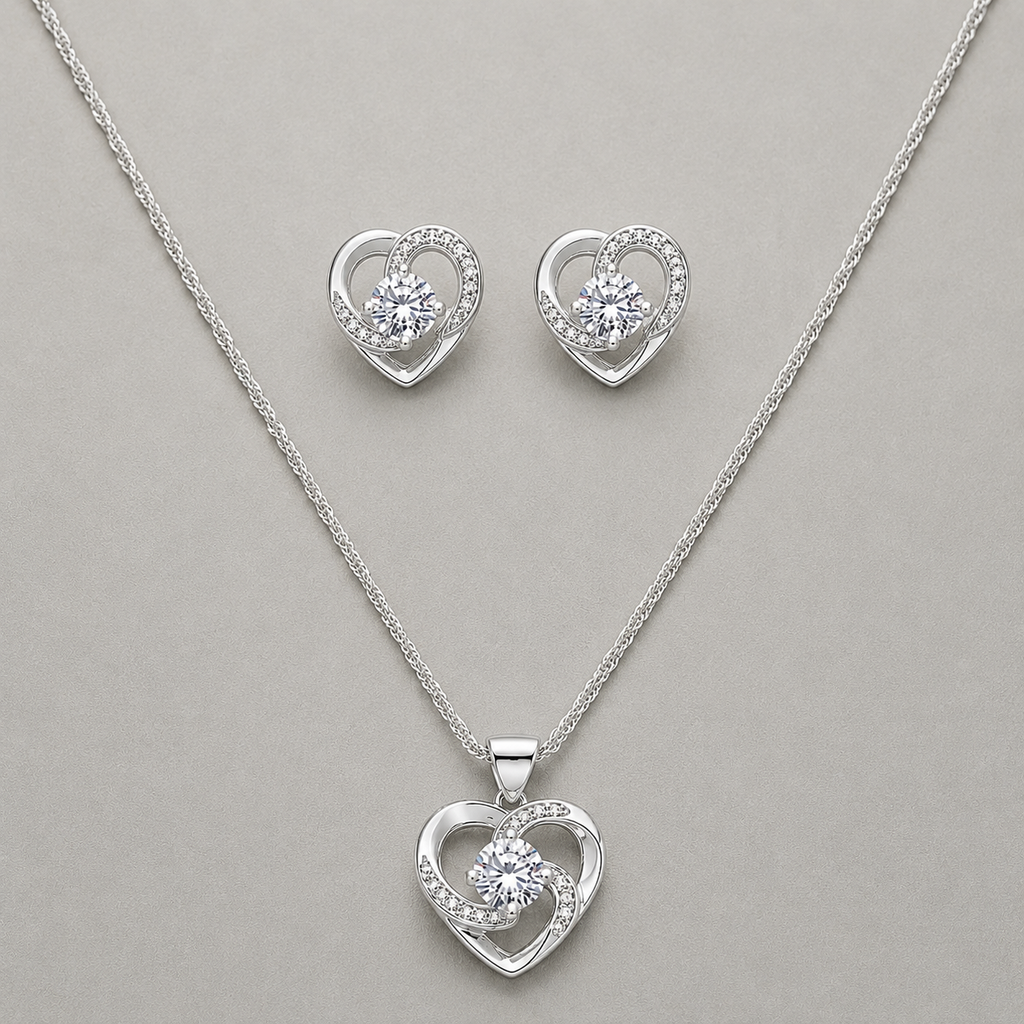 Shimmering Heart Necklace & Earring Set