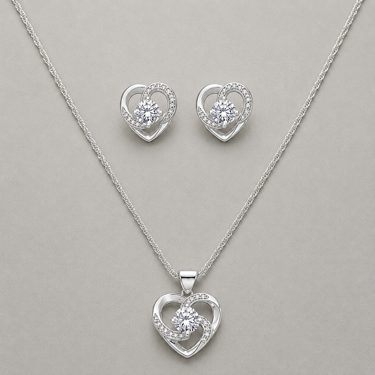 Shimmering Heart Necklace & Earring Set