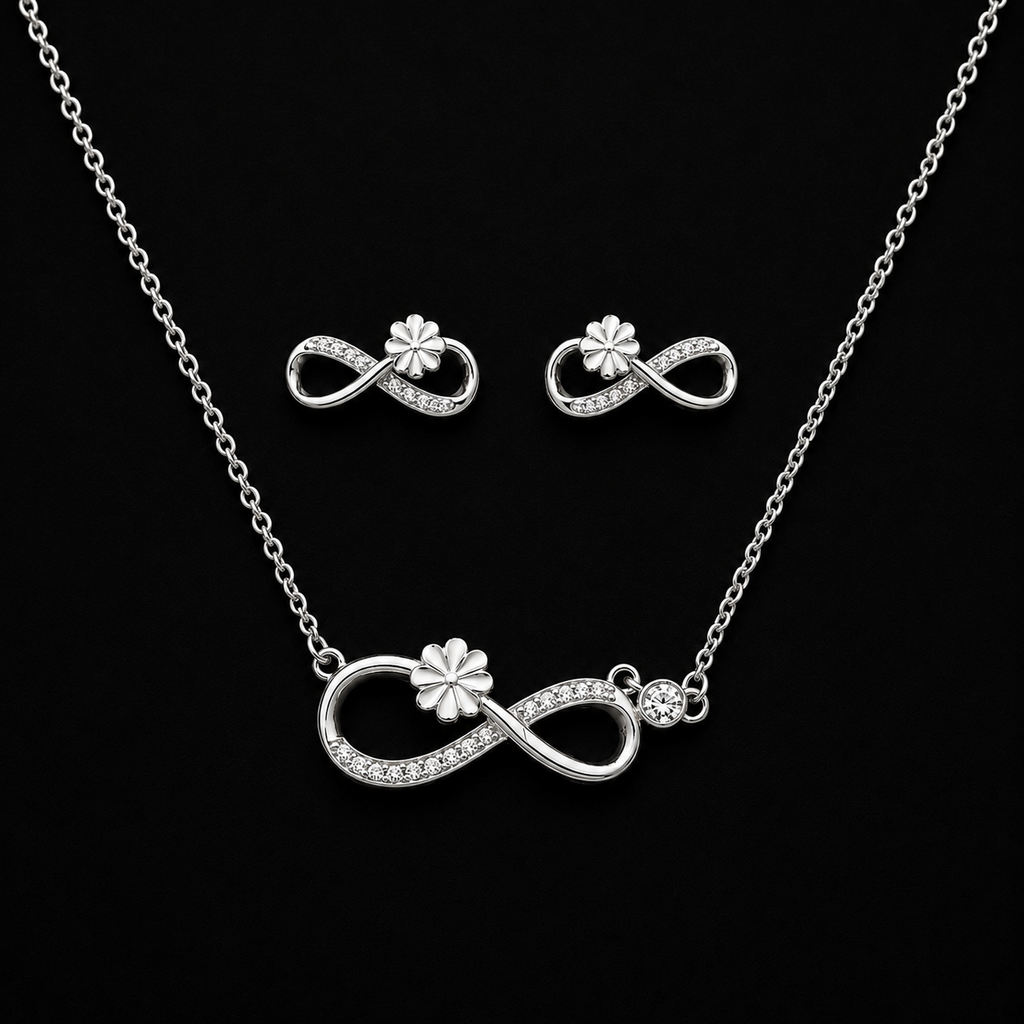 Infinity Blossom Necklace & Stud Earring Set