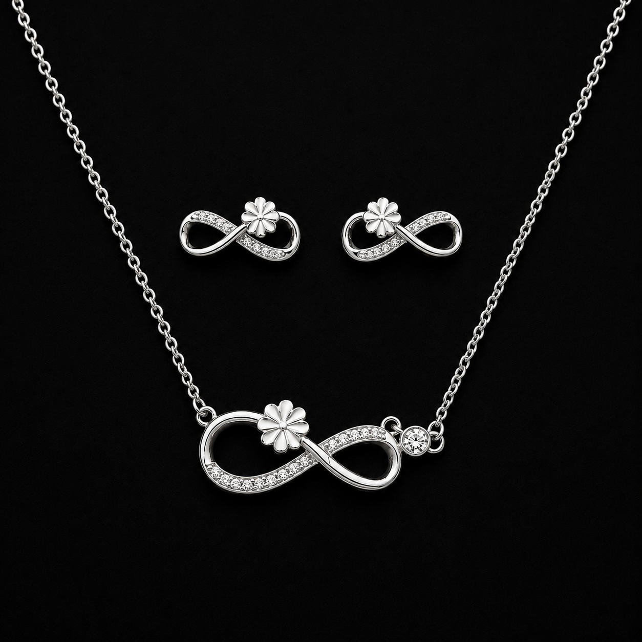 Infinity Blossom Necklace & Stud Earring Set