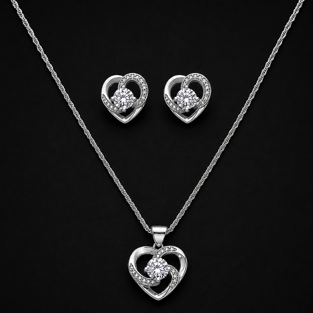 Shimmering Heart Necklace & Earring Set