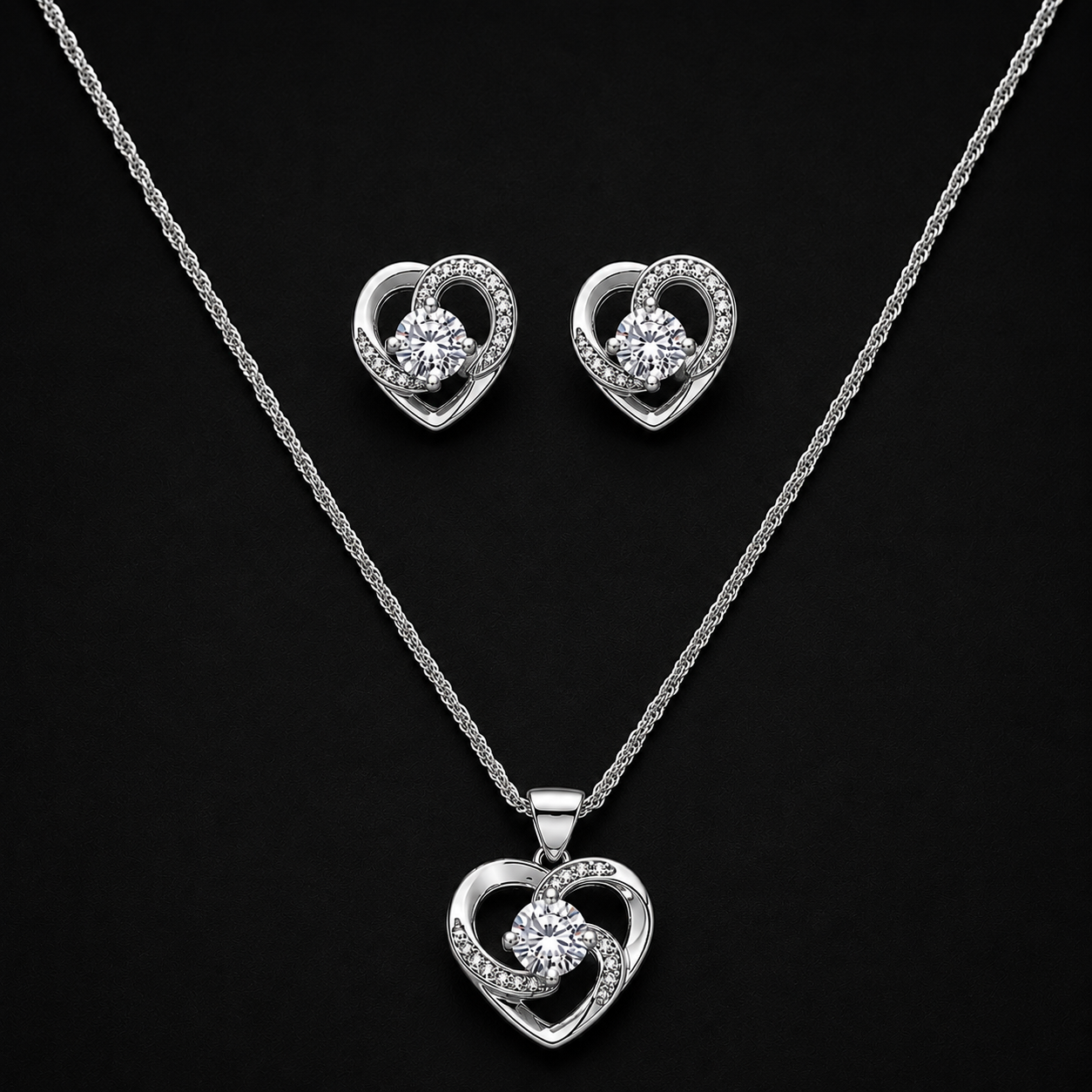 Shimmering Heart Necklace & Earring Set
