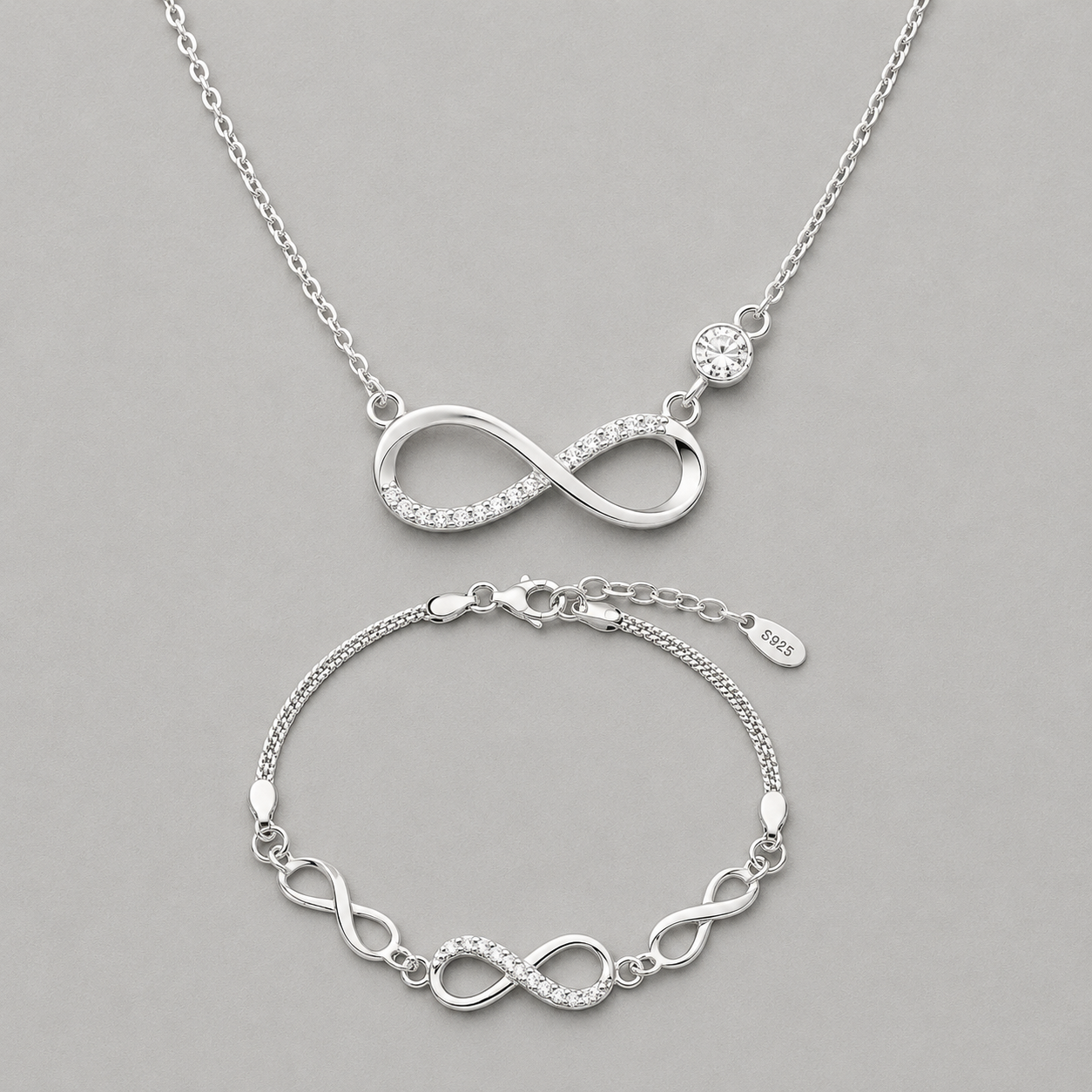 Infinity Necklace & Multi-Link Bracelet Set