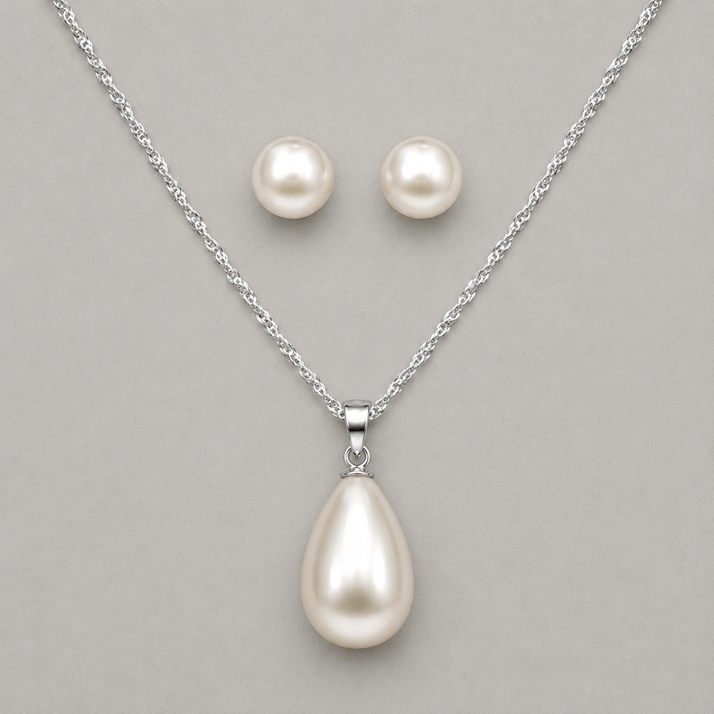 Teardrop Pearl Necklace & Stud Earring Set