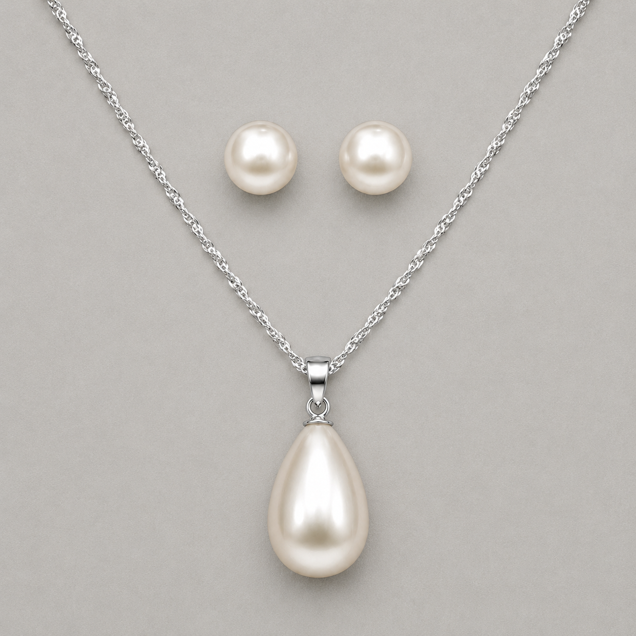 Teardrop Pearl Necklace & Stud Earring Set