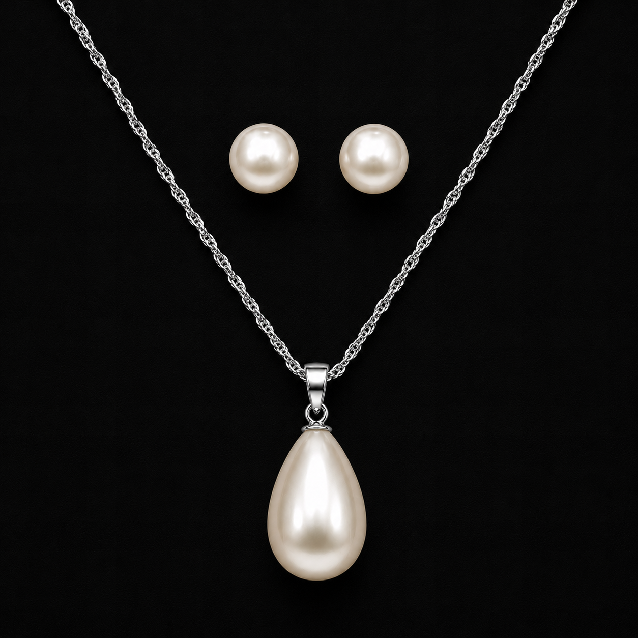 Teardrop Pearl Necklace & Stud Earring Set