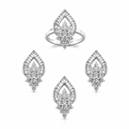 Exquisite 925 Sterling Silver Teardrop Jewelry Set with Intricate Floral Crystal Clusters