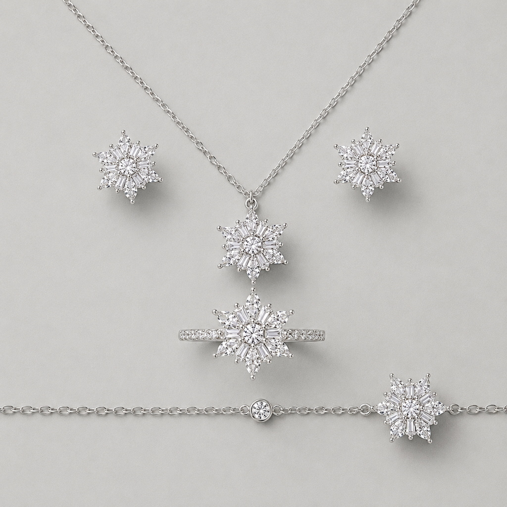 Snowflake Jewelry Set with Brilliant Sunburst