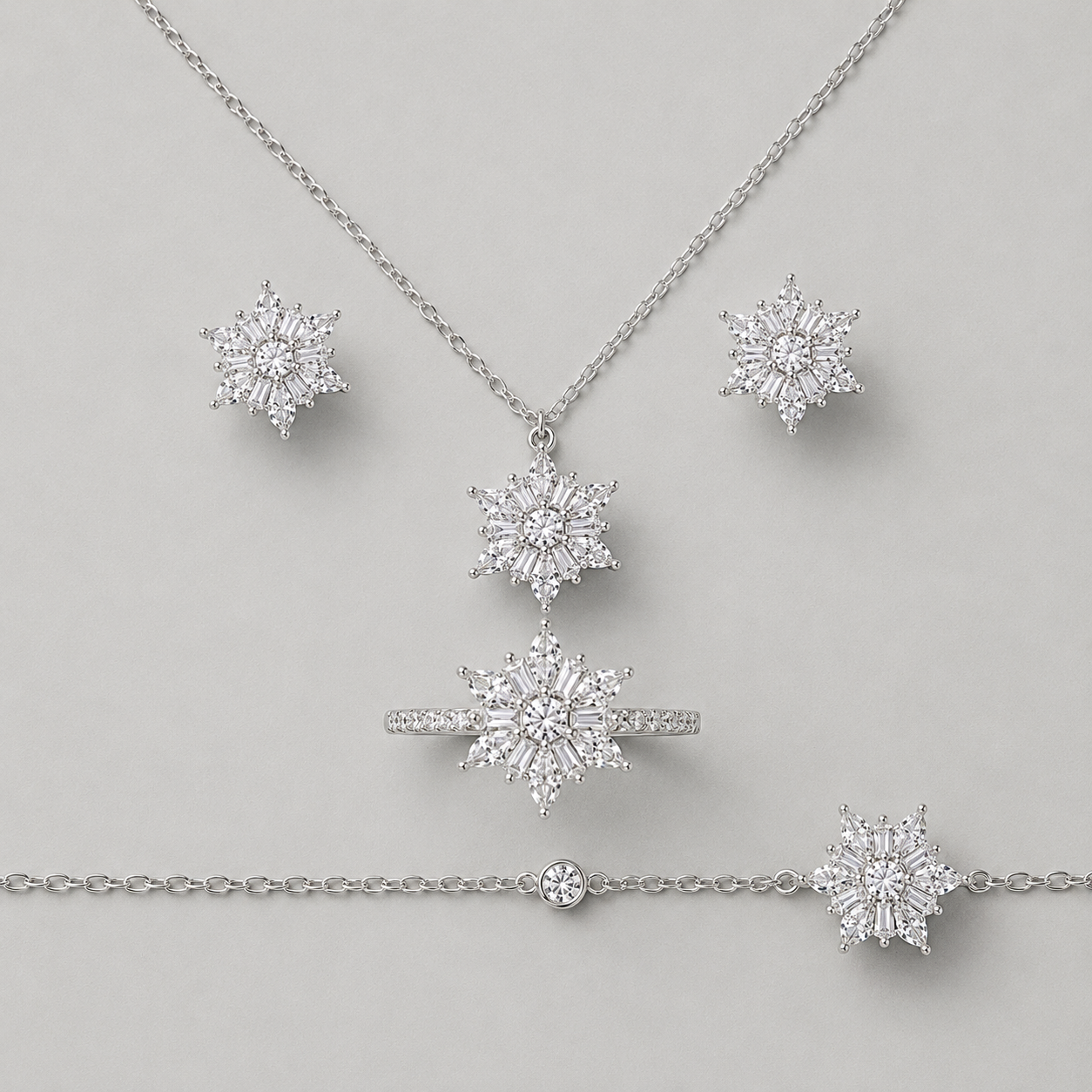 Snowflake Jewelry Set with Brilliant Sunburst