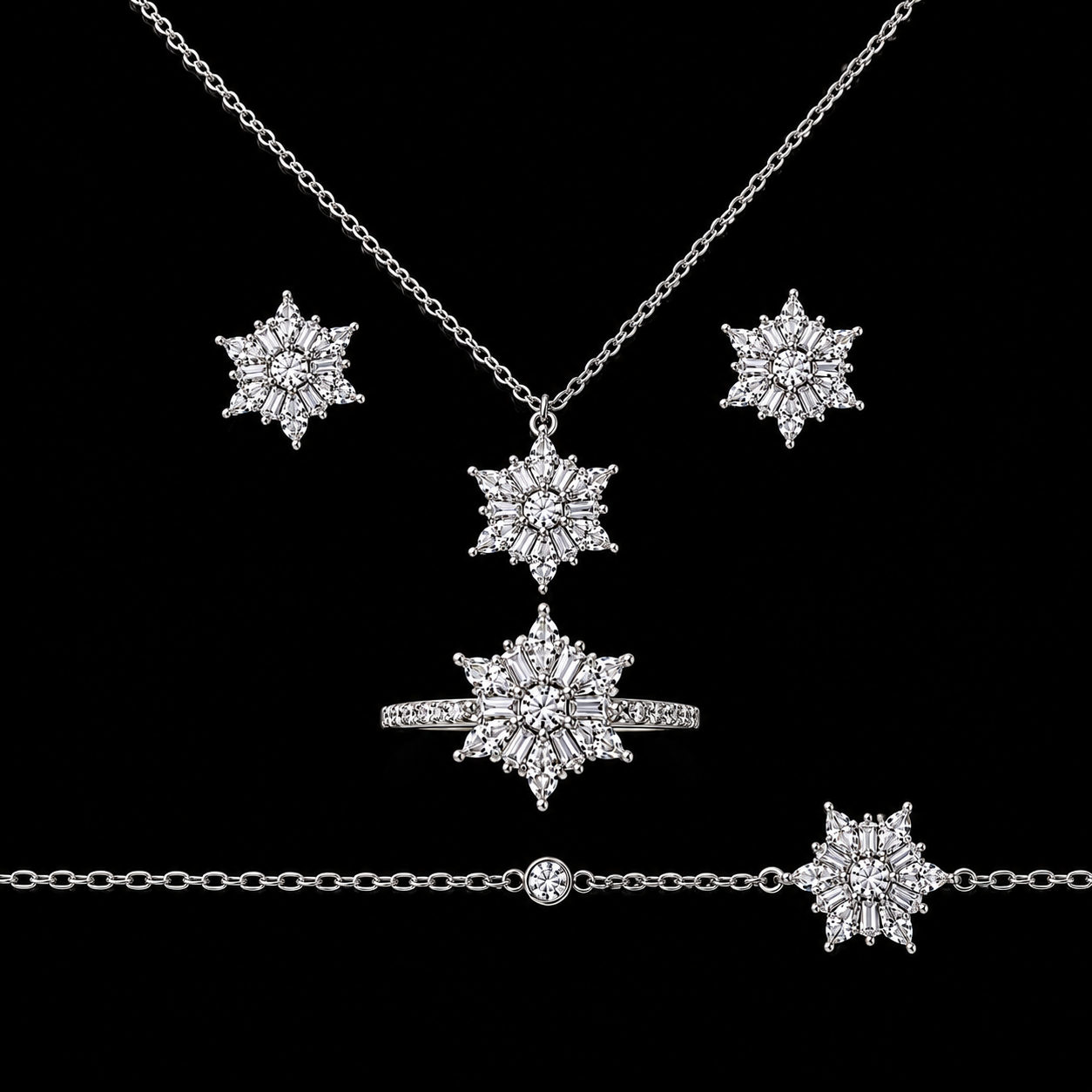 Snowflake Jewelry Set with Brilliant Sunburst