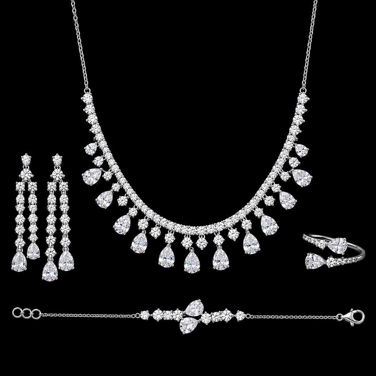 Cluster Pear Cut Jewelry Set