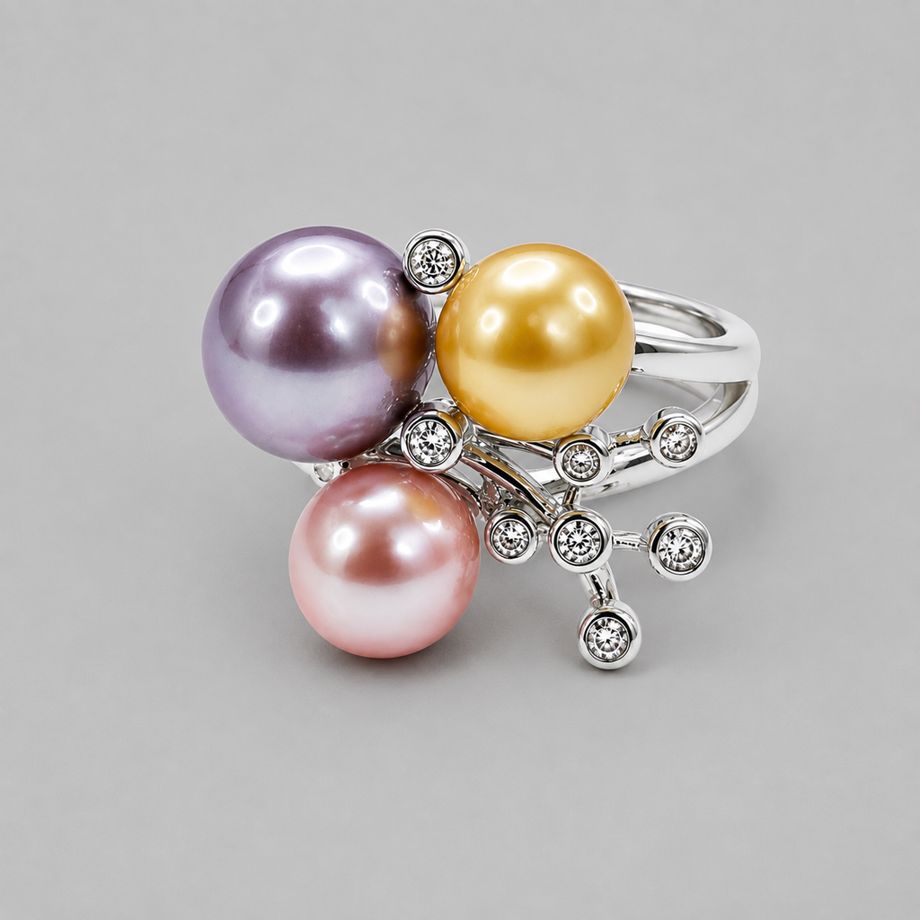 Tricolor Pearl Blossom Ring