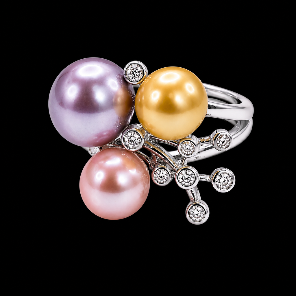 Tricolor Pearl Blossom Ring